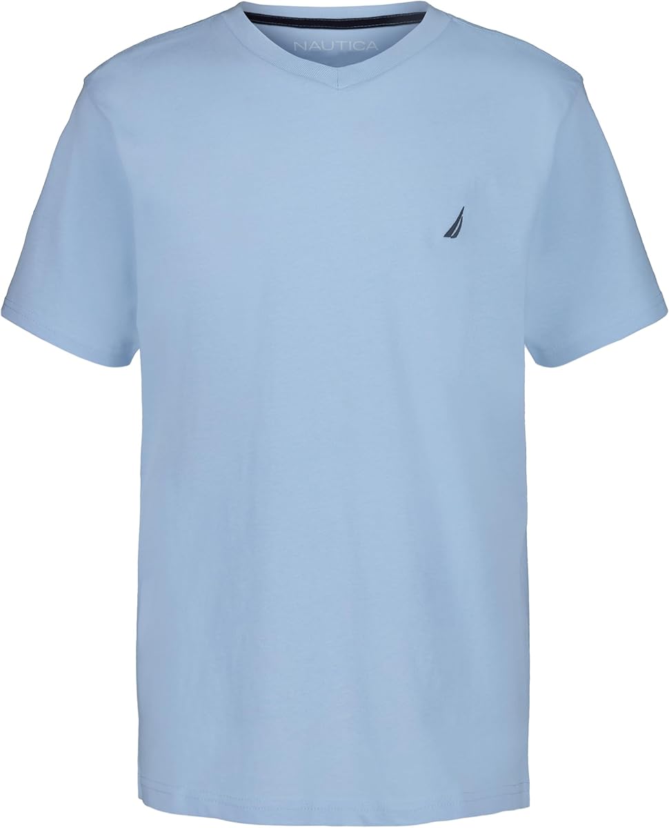 Nautica Camiseta de manga corta con cuello en V para niño, suave, cómoda y relajada