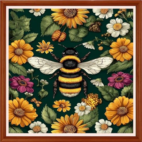 Image of Hopeart Stamped Cross Stitch Kits for Beginner Embroidery Kits for Beginners Adults DIY 11CT Cross Stitch Patterns Needlepoint Kits Crossstitching Kits-Bees Collect Honey 18x18 inchs