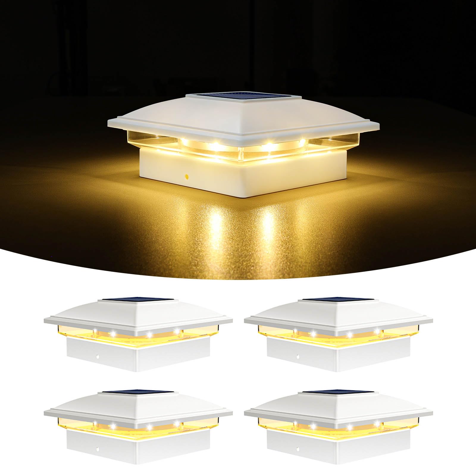 VOLISUN 4 Stück Solar Pfostenkappe für den Außenbereich, wasserdicht, Solarzaun Pfostenleuchten für 8 x 8 9 x 9 10 x 10 cm Holz/Vinyl Pfosten, Solarlampe Außen Säulenlampe für Garten Terrasse Veranda