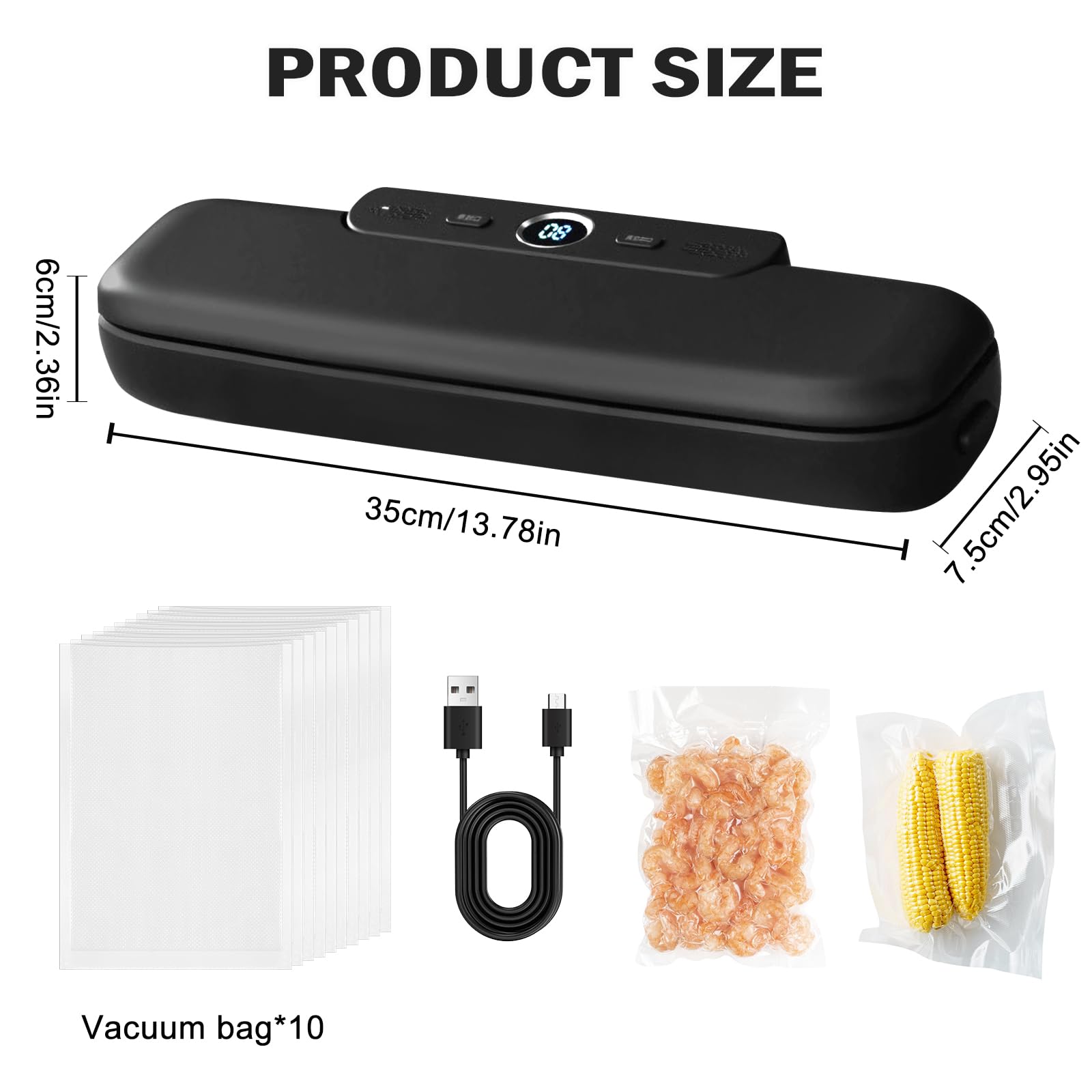 Macchina per sottovuoto 60 KPA, macchina sottovuoto, saldatrice sottovuoto, mini sottovuoto, sigillatrice sottovuoto one-touch, macchina sottovuoto compatta con 10 sacchetti sottovuoto per umidità