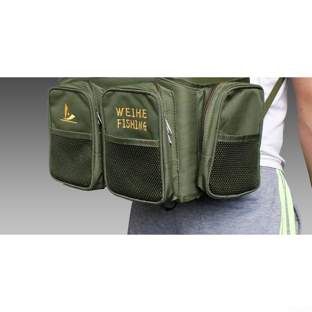 Sac à dos de pêche en nylon vert avec boîte de rangement de 36 l Sac de rangement étanche avec siège en maille respirante et sangles ergonomiques pour pêcheurs à la ligne 40 cm (B)