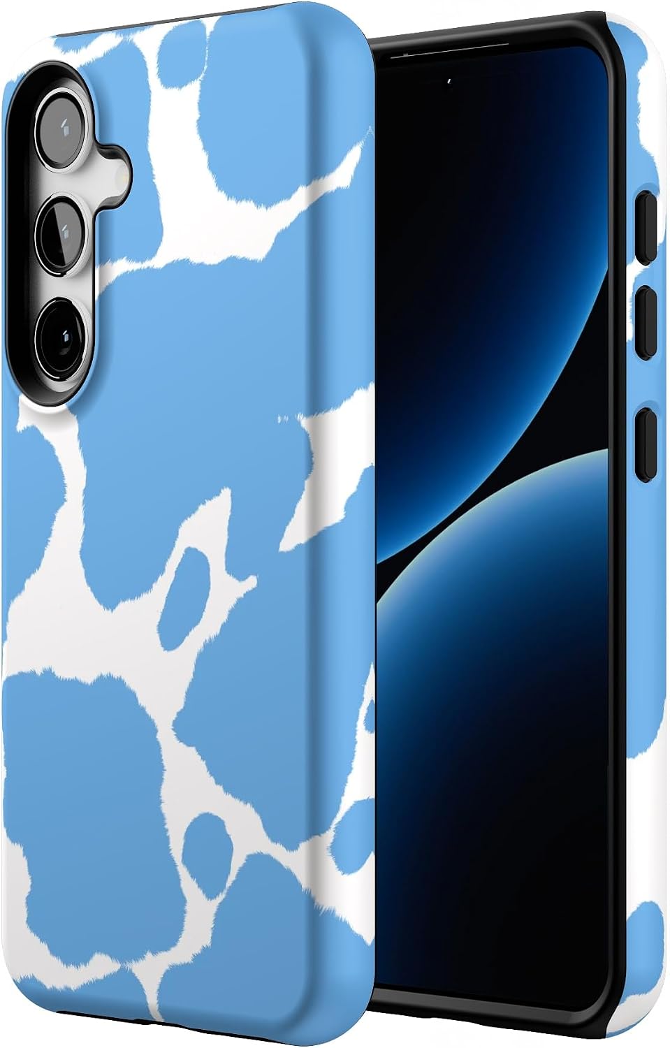Casely Galaxy S24 Case | Current Mood | Light Blue Cow Print | Essential Slim Dual-Layer Protective Design