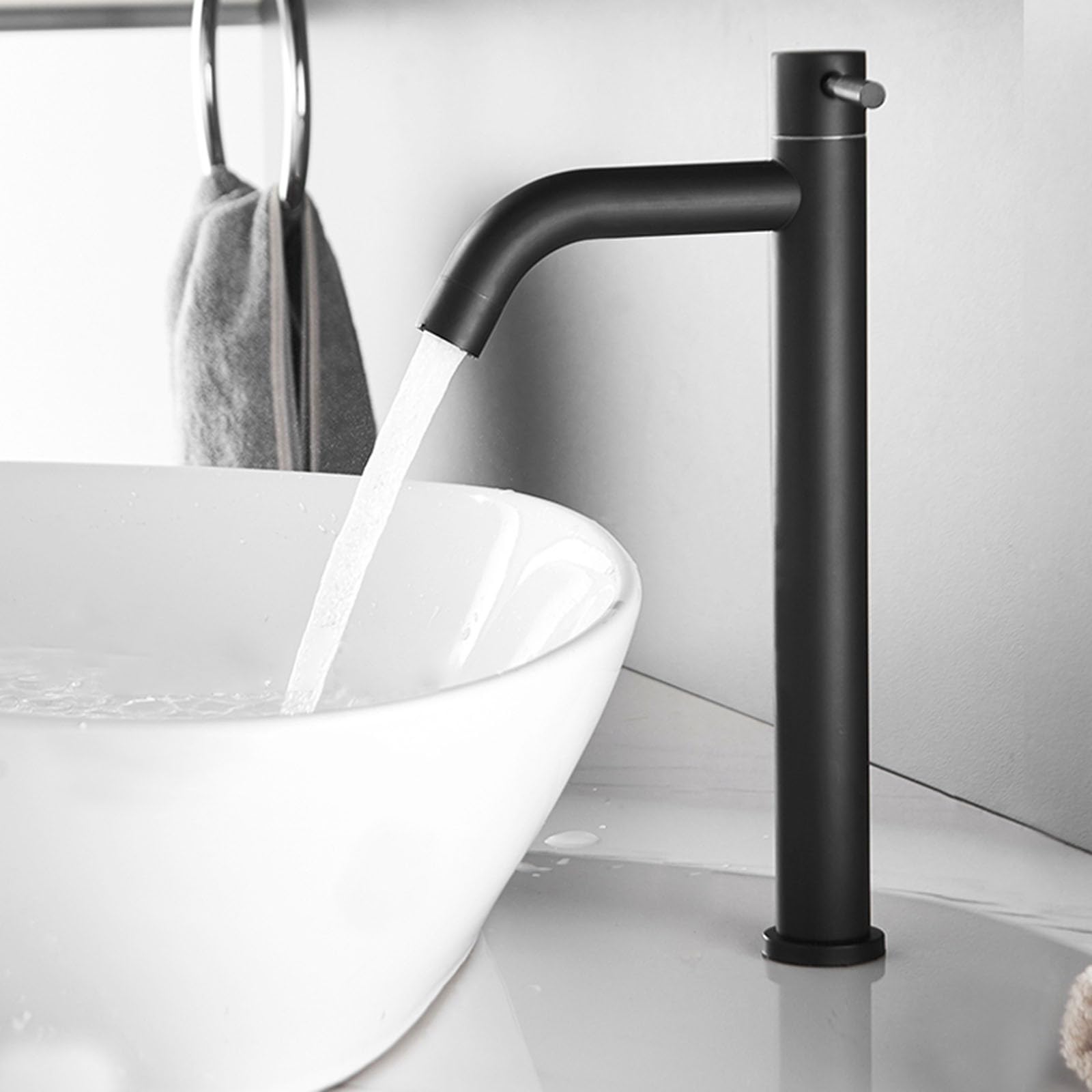 Robinet monotrou eau froide en acier inoxydable noir mat durable pour lavabo