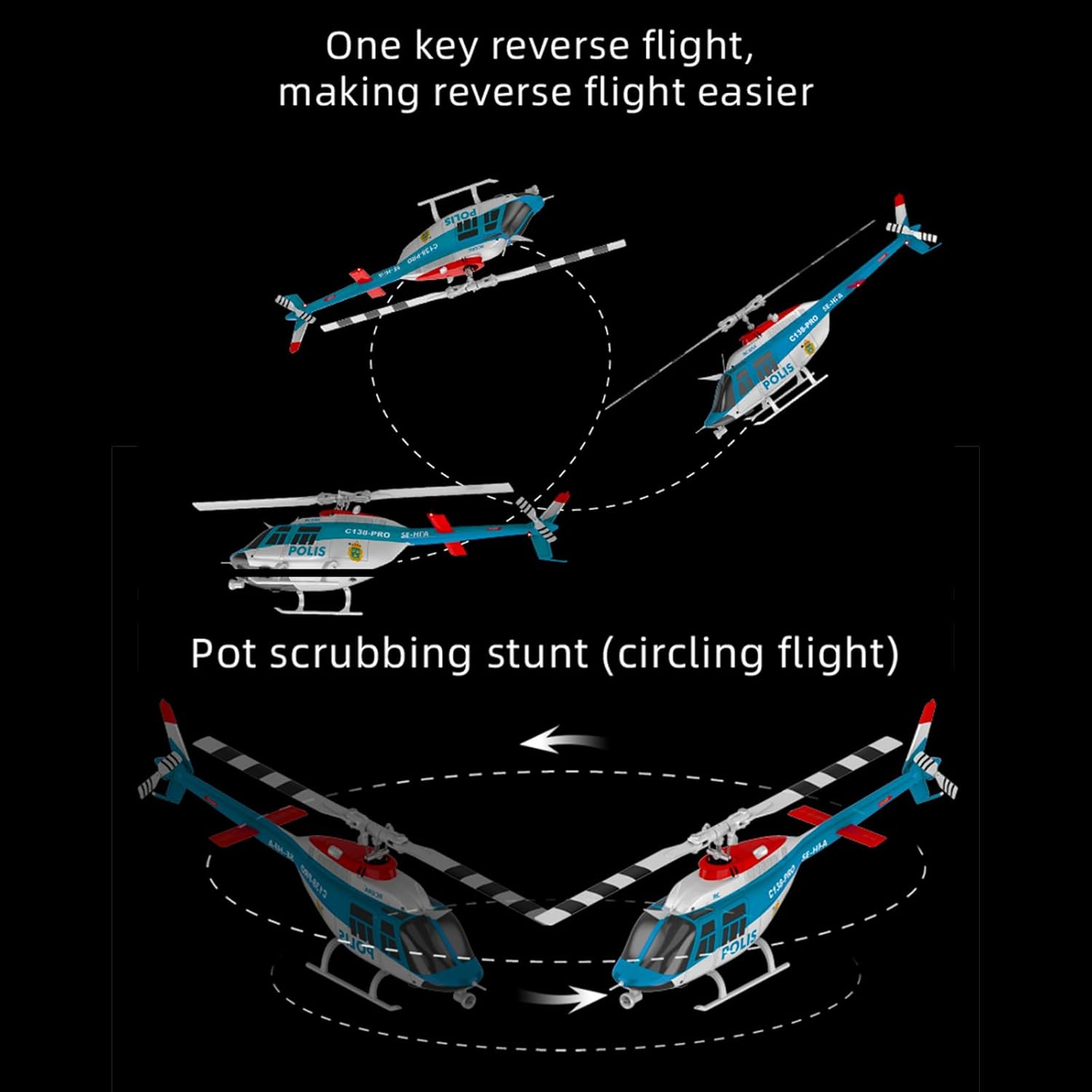 C138Pro 206 Remote Controlled Helicopter for Adults Beginners RC Heli Aileronless 6CH 6-Axis Gyroscope Air Pressure Hold Optical Flow Position Fly Upside Down 3D Rolling RTF 2Batteries