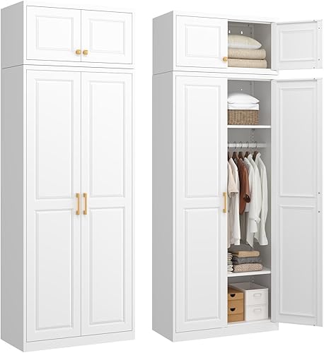 Miniatura 26 de Armario de Metal con Barra para Colgar, Armario Alto de 71 Pulgadas con 2 Puertas y Estantes Ajustables, Armarios de Almacenamiento de Ropa Blancos
