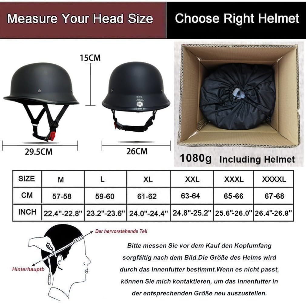 Halbschalenhelm Motorrad Halbhelme Mit Maske und Brille ECE Zertifiziert Motorradhelm Open Face Helm Schnellschnalle Weiche Kinnstütze Unisex/M~4XL 57~68CM