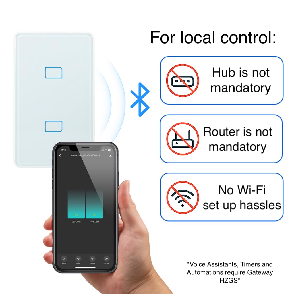 HAUZA Smart Light Switch Bluetooth (BLE), 2 Touch Buttons Panel image 2
