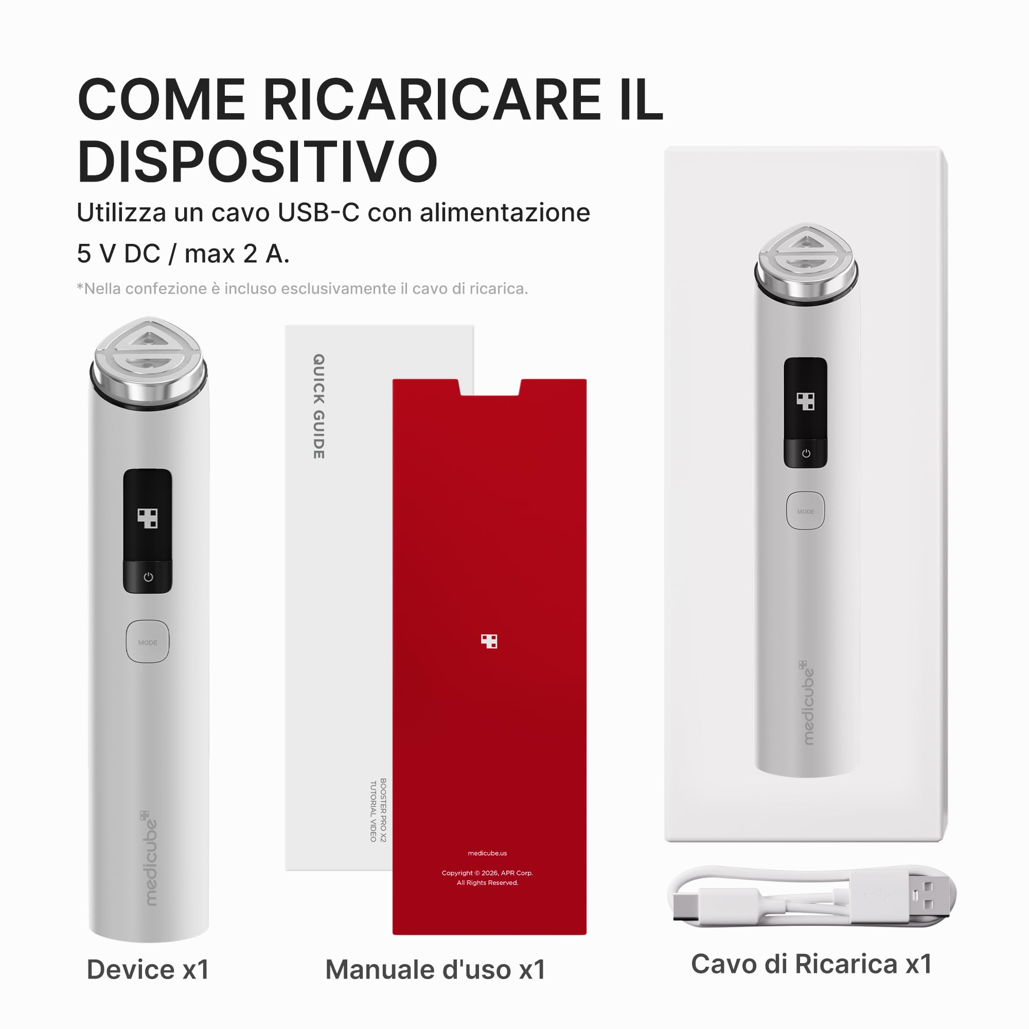 medicube Booster Pro X2™ - Dispositivo Beauty 7 in 1 per Effetto Glow, Pori, Definizione Pelle e Radiosità, Modalità Personalizzata e Funzione Boost per Maschere in Tessuto, Skincare Coreana, Bianco