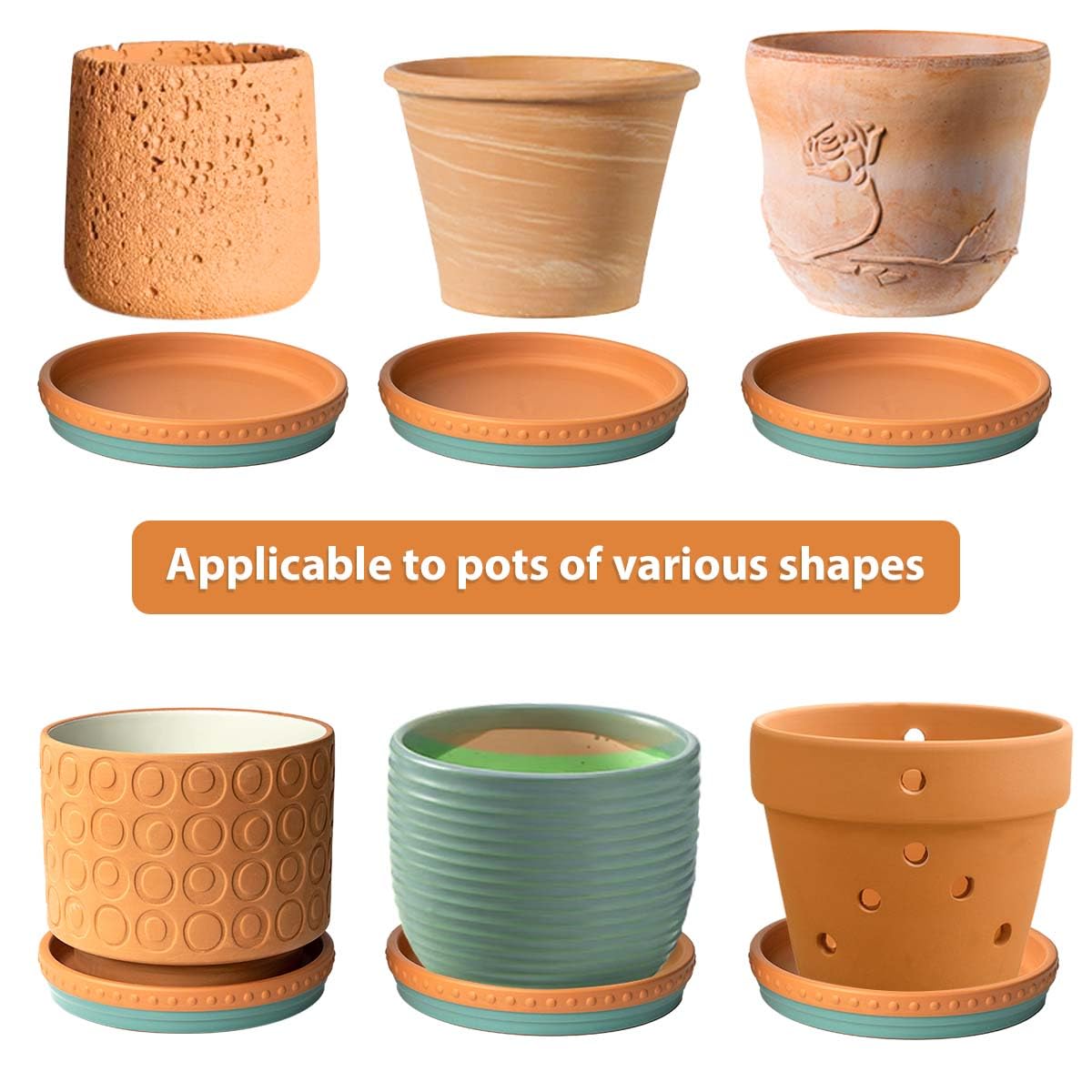 YBX Sottovasi Rotondi In Terracotta - 20,3 Cm - Confezione Da 2 - Colori Turchese E Terracotta - Traspiranti E Resistenti Al Gelo