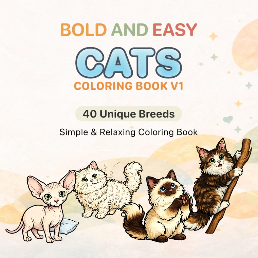 Bold and Easy Cats Coloring Book V1: Stress Relief & Relaxation with Adorable Kittens