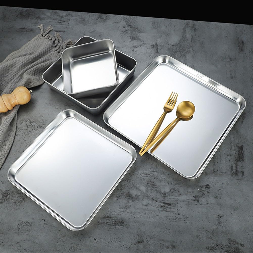 Ensemble de plaques de cuisson rectangulaires en acier inoxydable pour la cuisson des cookies au four (40 x 40 x 2,5 cm)