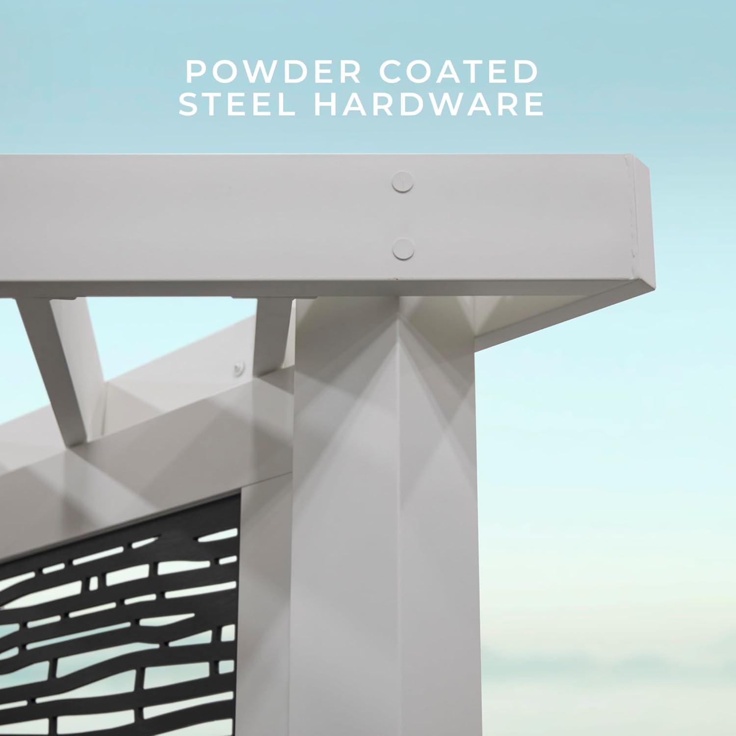 White Galvanized Steel Cabana Pergola with Canopy and Seating