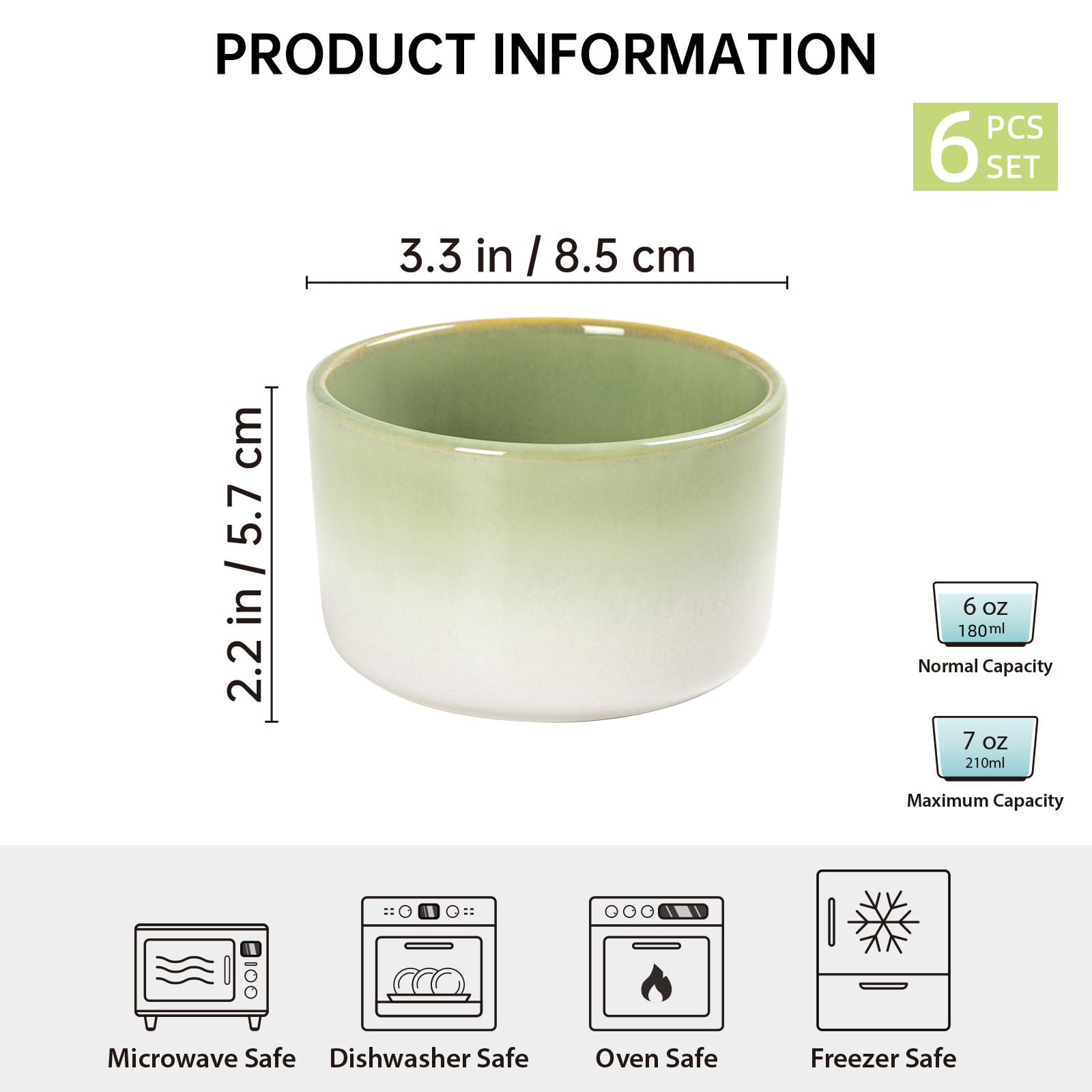 Lot de 6 moules à soufflé en porcelaine de 180 ml pour crème brûlée, à dessert, muffins