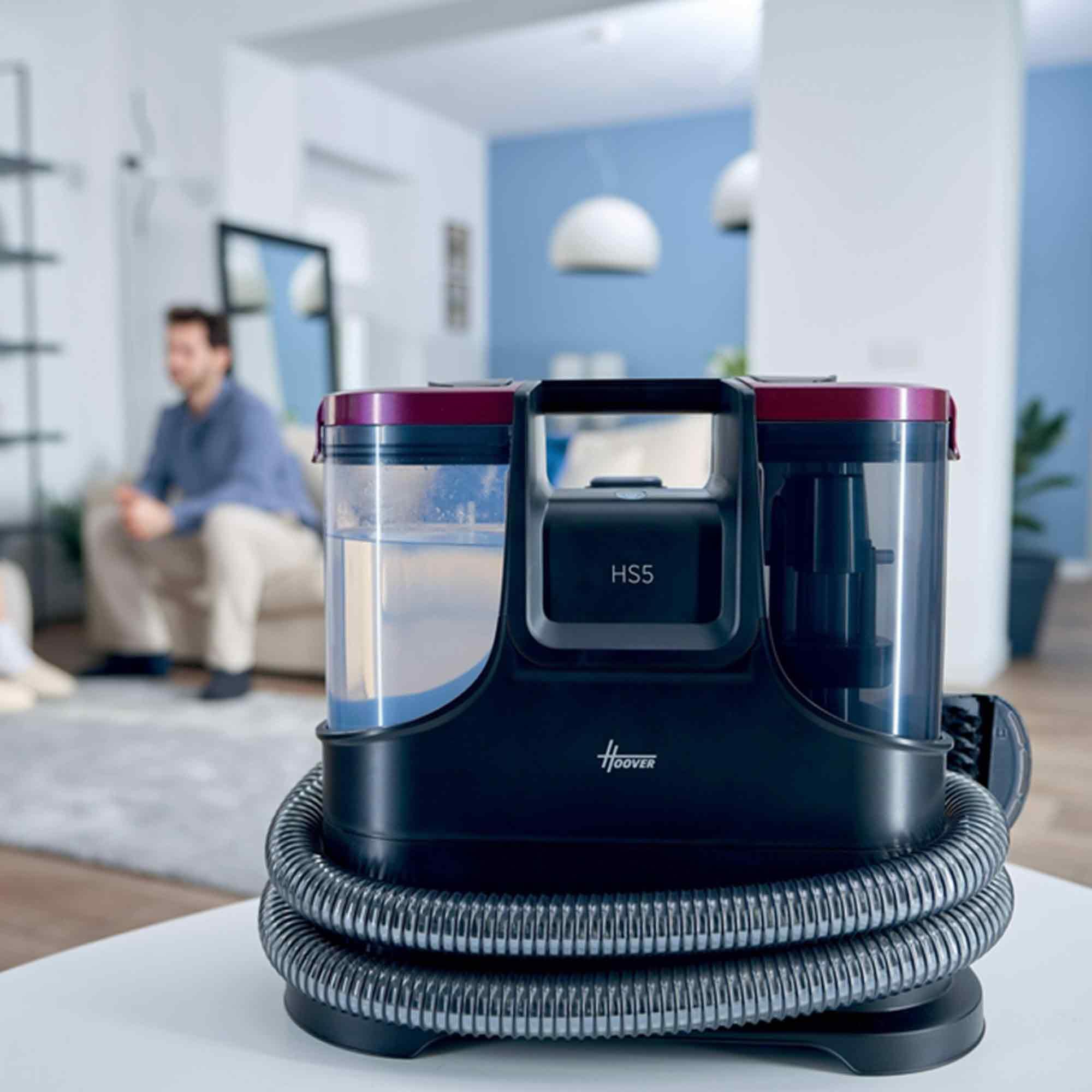 Hoover HS5 Heat Smacchiatore e smacchiatore, lavaggio e asciugatura di tappeti, divani, mobili imbottiti e vetro, serbatoio dell'acqua da 1,5 l, batterie multiple, compatte, 400 W, ideale per animali