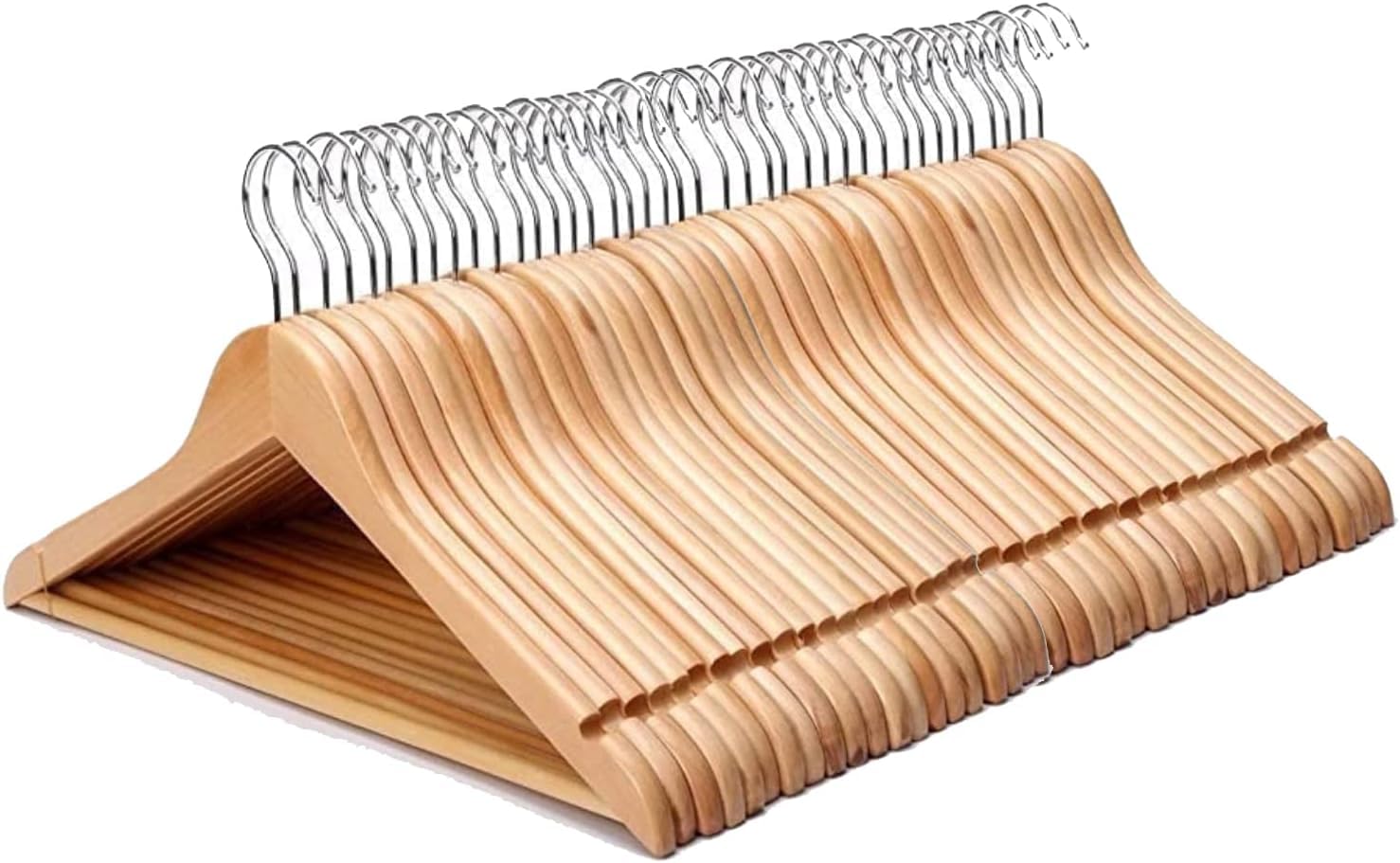 Karan King Men's Natural Strong Brown Wooden Coat Hangers With Non-Slip Trouser Bar And Smooth Finish - Mm (Pack Of 40)