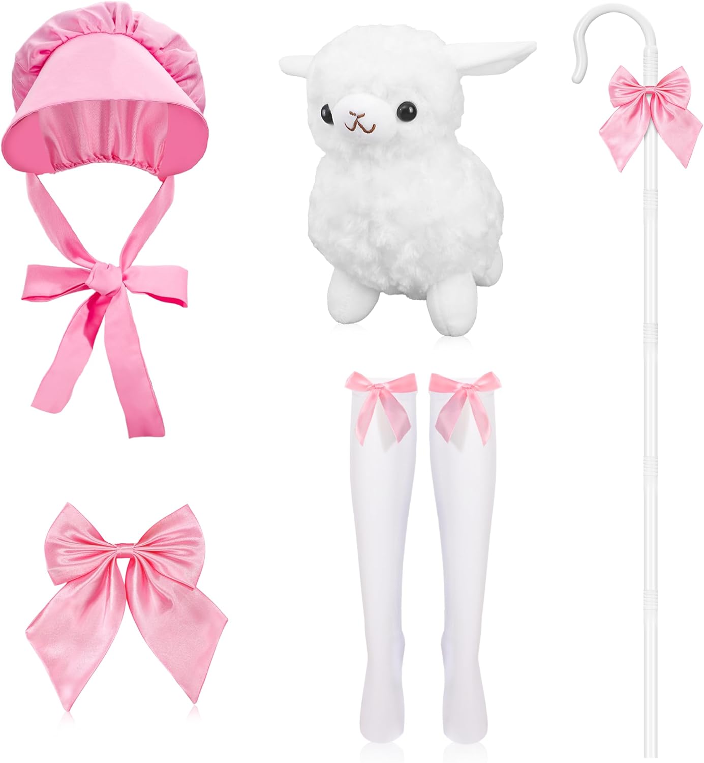 Halloween Shepherdess Costume Accessories with 63.4" Shepherds Hook Prop Staff Bow Knee-High Stockings for Women Party