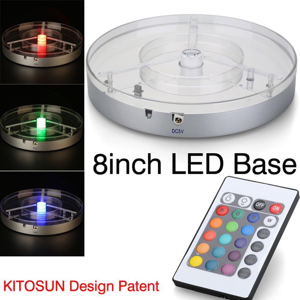 Under Vase LED Light Base Kitosun 8inch Multicolors RGBW 4in1 Rechargeable Remote Controlled Battery Operated LED Coaster for Wedding Party Events Vases, Crystals,Candelabra Decor Lighting