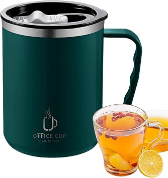 Coffee Cup, Stainless Steel Mug, 16.9 fl oz 500 ml, Thermos, Flat Bottom Cup, Vacuum Insulated, Leak Proof, Water Bottle, Travel Bottle, Double Wall Construction, Hot and Cold Insulation, Large