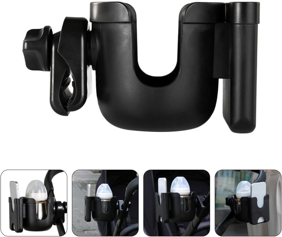 Stroller Cup Holder and Cart Bottle Rack for Parents, Universal Water Bottle Stand with Phone Holder, Compatible with Strollers for Outdoor Use