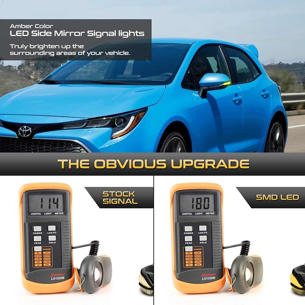 VIPMOTOZ LED Strip Side Mirror Light Turn Signal Indicator Lamp Replacement For 2019-2023 Toyota Corolla Hatchback & 20-22 Corolla Sedan, Black Housing Smoke Lens, 2-Piece Driver & Passenger Side Set