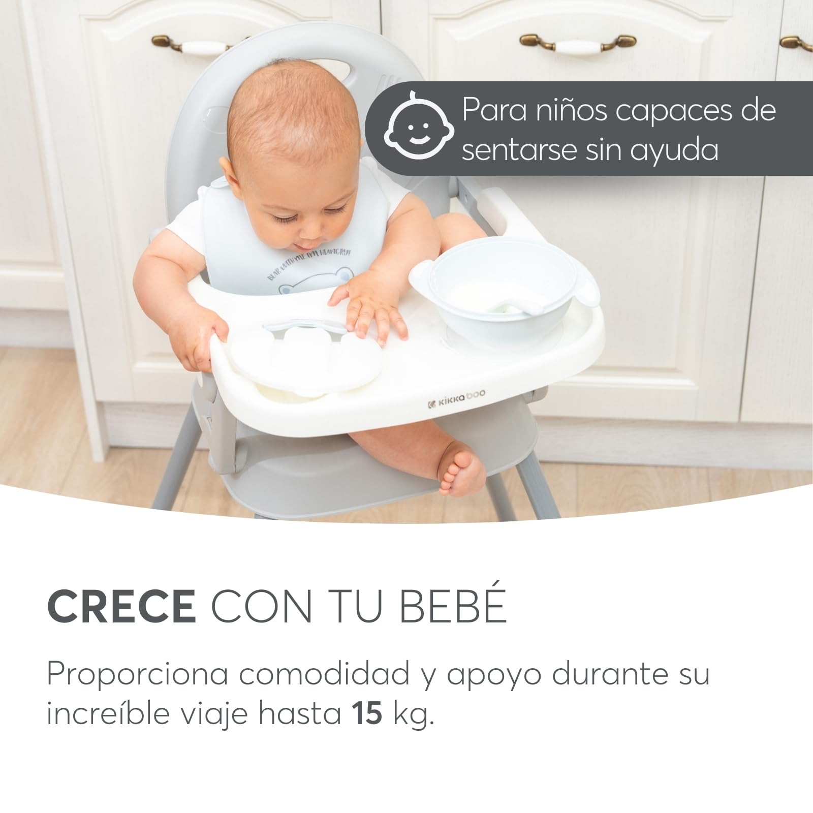 KikkaBoo SPOONY Trona Bebé 3 en 1, Silla Alta hasta 36 Meses, Trona Evolutiva, Asiento Elevador, Silla Baja, Plegable, Bandeja Extraíble, Azul