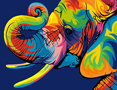 YEESAM ART New Paint by Number Kits for Adults Kids - Colorful Elephants 16x20 inch Linen Canvas (Without Frame)