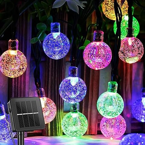 Solar String Lights, Small Crystal Ball Light,Outdoor String Light 60 LED 40ft 8 Lighting Modes Waterproof Solar Powered Patio Solar Light for Garden Yard Porch Wedding Party Decor (Rainbow-Colored) Cover