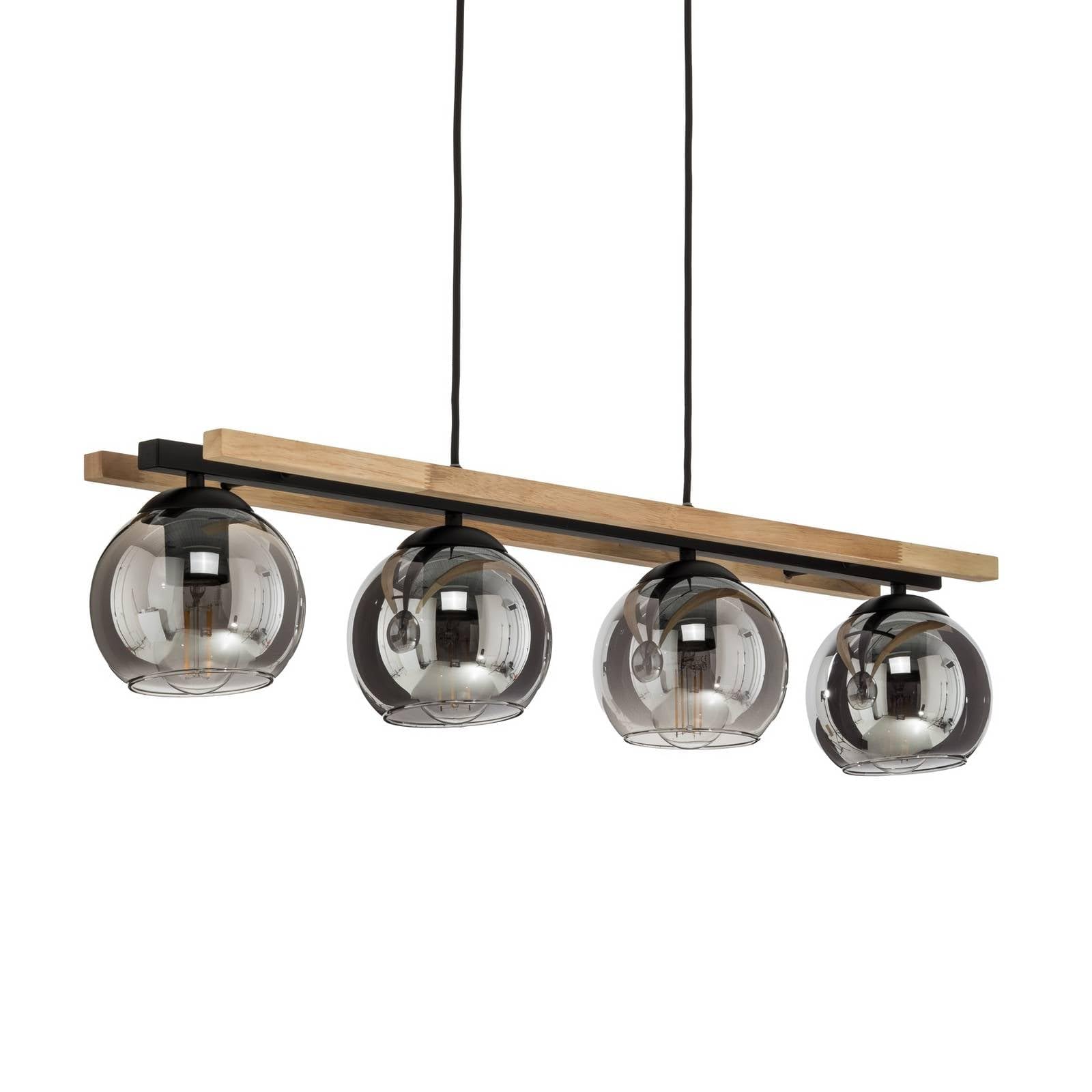 Lindby Esstisch Pendelleuchte Holz, Glas rauchgrau Hängeleuchte Rauchglas Esszimmer 4x E27 ohne Leuchtmittel Hängelampe Wohnzimmer Esszimmerlampe
