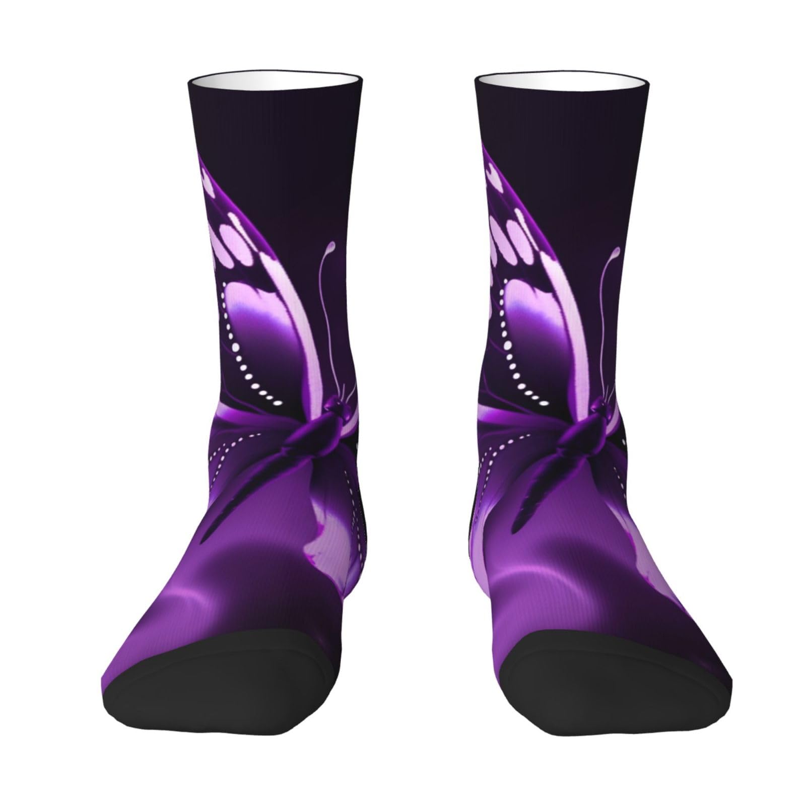 FWJZDSP Cute Purple Butterfly Crew Socks for Men Women Moisture Wicking Cushion Sports Calf Socks Casual Above Ankle Sock
