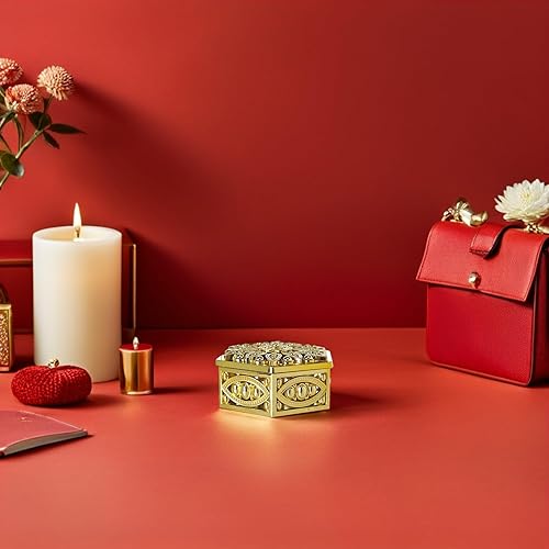 Miniatura 5 de Garneck 12 cajas de dulces hexagonales huecas clásicas doradas hexagonales caladas, caja de plástico para baratijas, cajas de regalo pequeñas