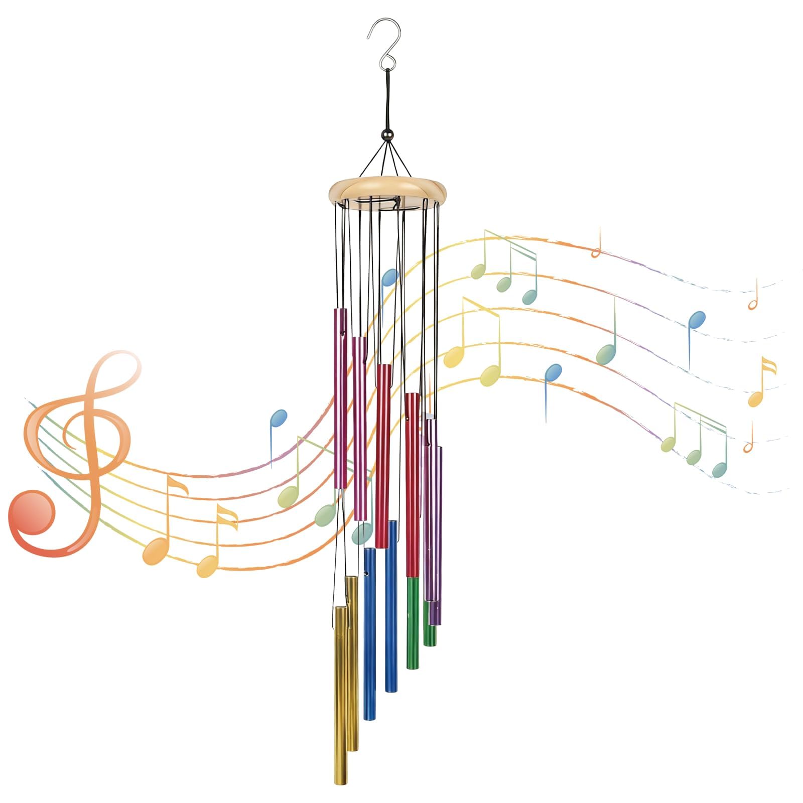 Wind Chimes Outdoor, Windchimes for Garden with 12 Colorful Aluminum Tubes, Garden Chimes for Patio Balcony Yard Decoration, Indoor Outdoor Hanging Decor for Meditation Spaces