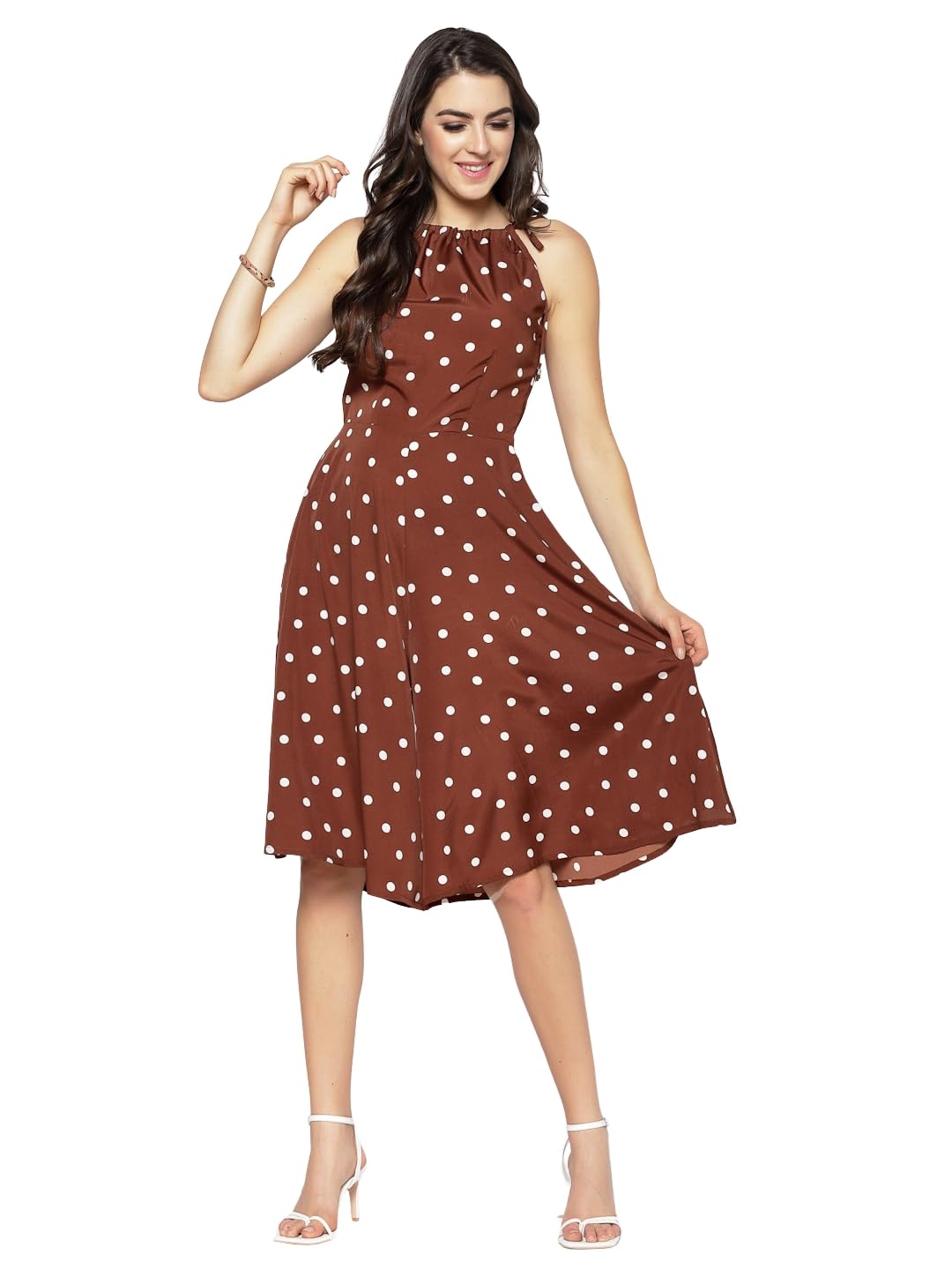 Classics Brown Polka Dot Sleeveless Stylish Casual One-Piece Outfit Jumpsuit
