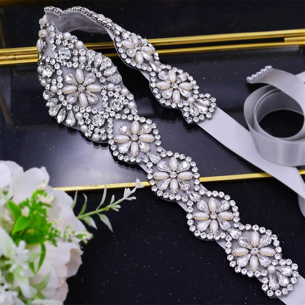 Cinturones de novia para mujer, joyería de diamantes de imitación plateados, perlas, fiesta, formal, cinturón de vestir, accesorios