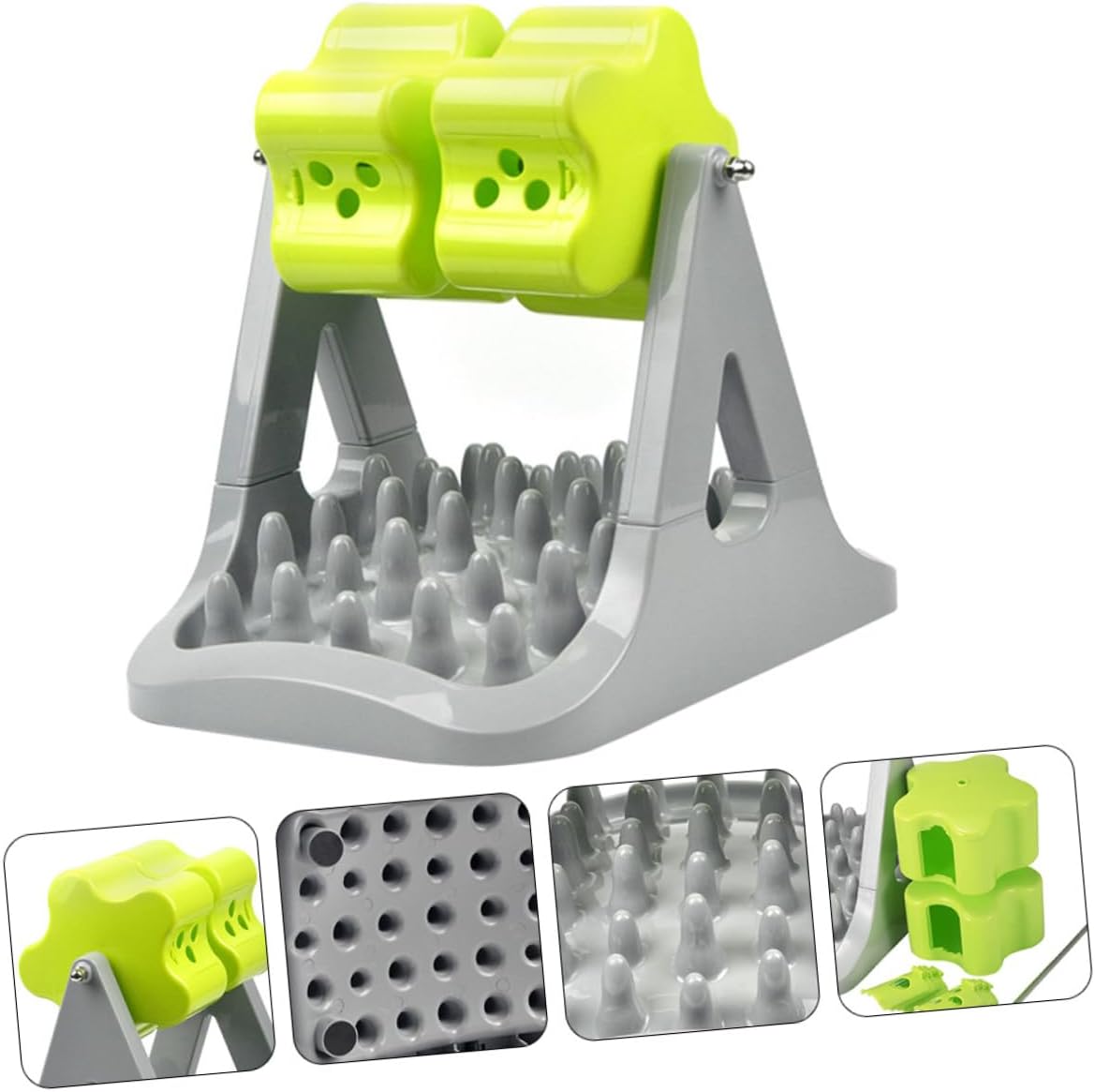 1piece Automatic Rotating Dog Food Dispenser Choke Pet Feeding Bowl for Dogs Easy to Clean Non-Skid Base Gray and Green for Training and Feeding