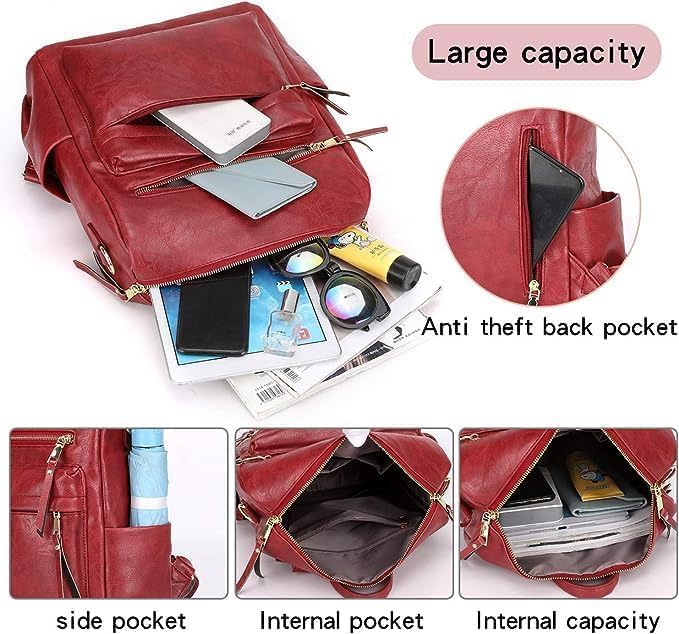 Image of Leather Backpack for Women | Large Capacity | College and Office use | PU Leather | shoulder bag for Ladies,