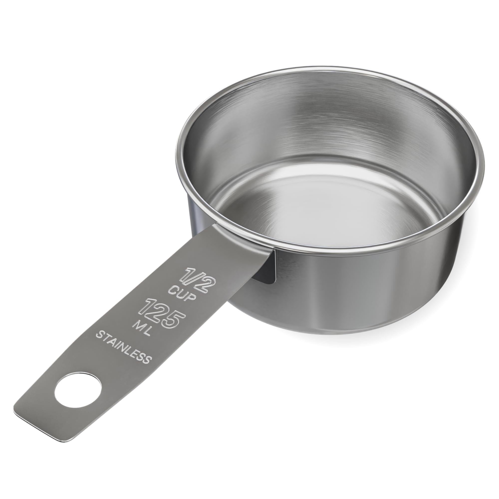 Knupp Co. 1/2 Cup Stainless Steel Measuring Cup | 125 ml | 4 oz | Single Cup for Wet and Dry Ingredients | Great for Dog Food Scoop - 1 PK