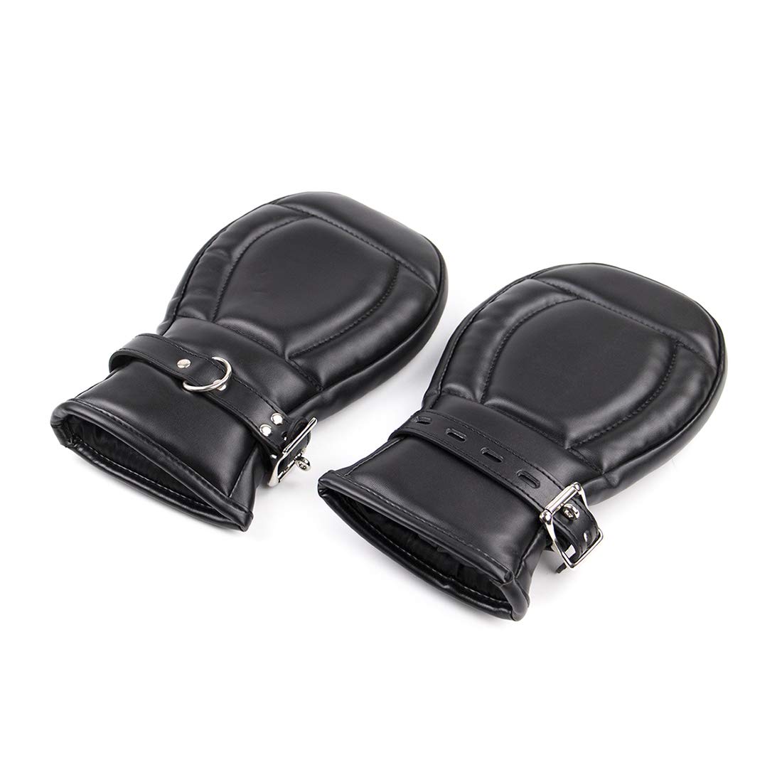 HuiZhi Leather Restraints Mitts Adult SM Game Boxing Hand Wraps Bondage Hand-Cuffs Fetish Sex Toys Abusing Glove (Black)