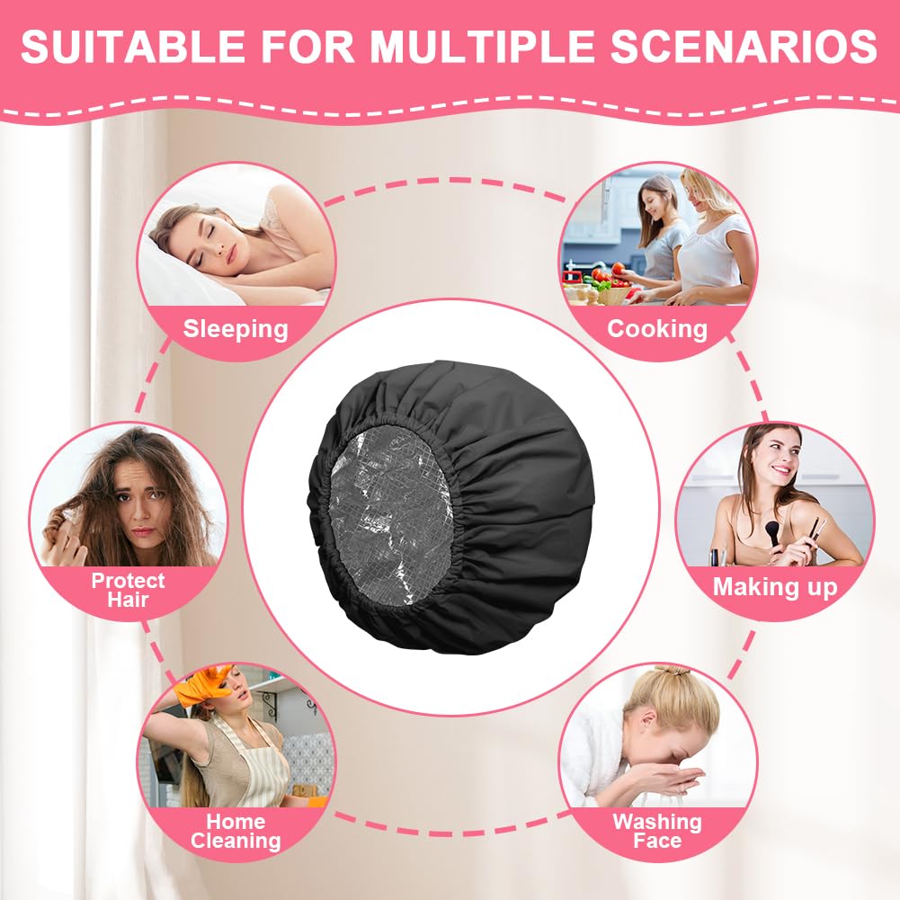 2 PCS Gorro Ducha Aislamiento térmico, Doble Gorro Tratamiento Cabello, Gorro de Ducha, Reutilizable Gorro peluquería para Cabello de Tratamientos, Hidratación, Teñir el Cabello, Duchas (Negro)