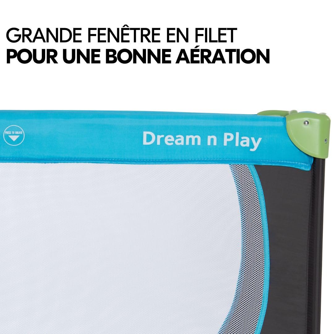 hauck Lot Lit Parapluie Bebe avec Matelas Dream N Play 120x60 cm, Pliable, Robuste, Facile à Monter, Inclus Sac de Transport - Bleu Waterblue