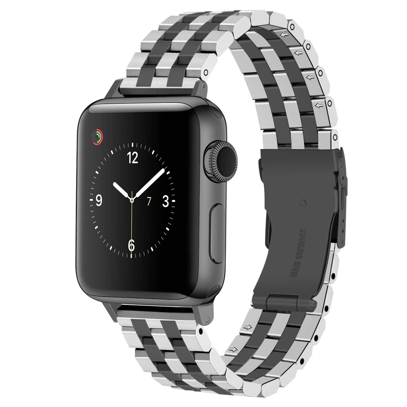 Juntan 5 Lines Silver Black Compatible for Apple Watch 38mm 40mm 41mm iWatch Series 7 6 SE 5 4 3 2 1 Sport Stainless Steel Watch Band Buckle Adapter - Image 3