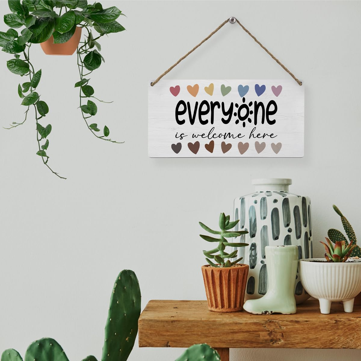 Mtrgdn Boho Welcome Sign - Back To School Classroom Decor Wood Wall Hanging 'Everyone Is Welcome Here' (12x6 Inch)