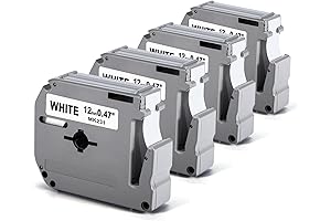 Labelife M-K231 Compatible Label Tape for Brother P-Touch, 12mm 0.47 White (4 Pack)