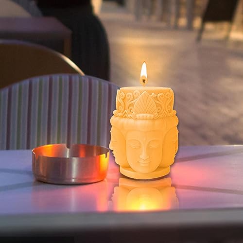 Miniatura 8 de Molde de silicona con estatua de Buda tridimensional, cabeza de Guanyin cilíndrica de cuatro caras, molde para hacer velas de incienso de Buda 3D,