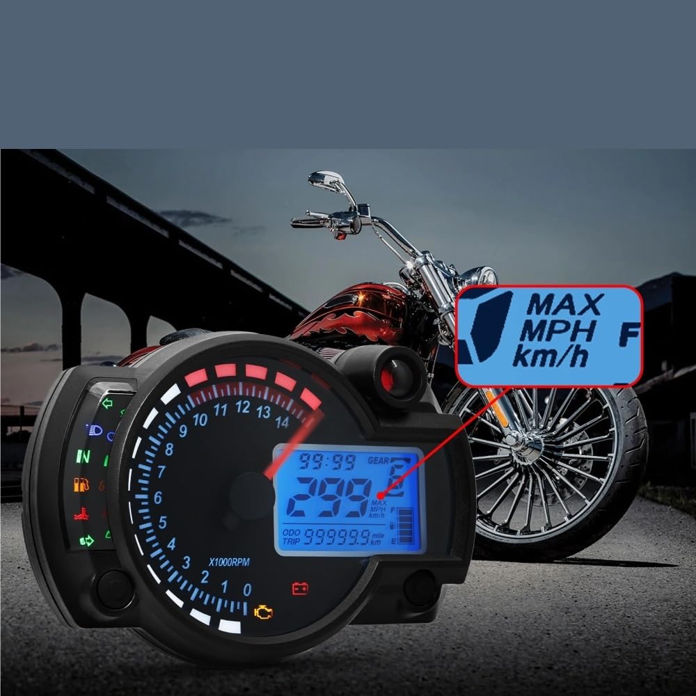Contachilometri Universale Moto Cruscotto Digitale Del Motociclo Contachilometri Tachimetro Strumento Misuratore Regolabile 0-299 KM/H 7 colori Retroilluminazione