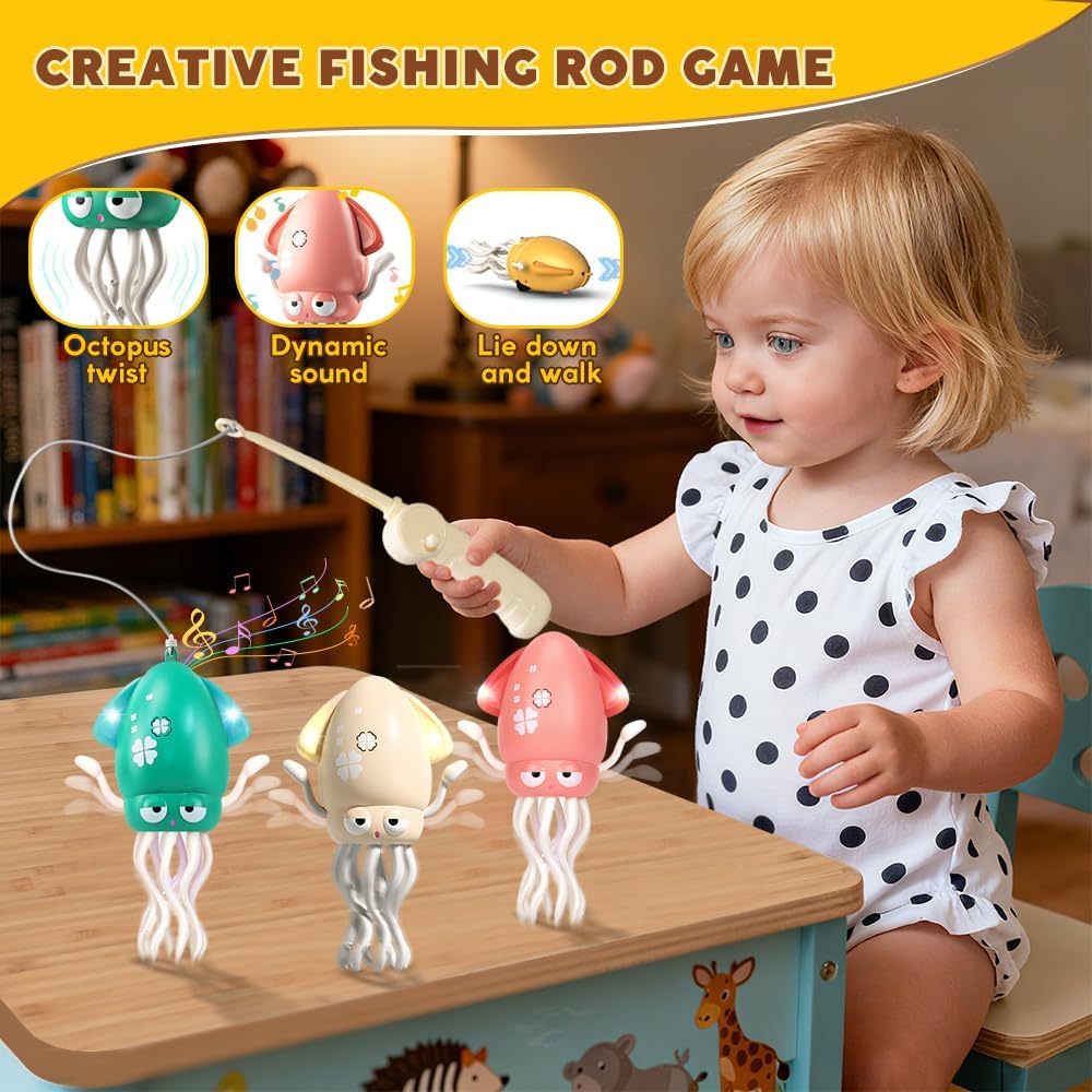 Dancing Octopus Baby Toy, Tummy Time Toys, Rechargeable Crawling Squid with Music and Light, Electric Interactive Octopus Toy for Birthday for 1 2 3 4 5 6 Year Old Boys Girls (Pink)