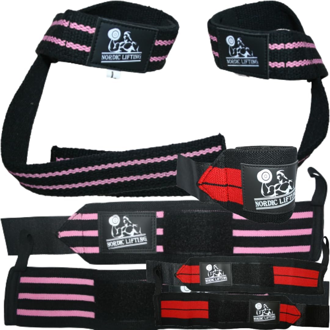 Wrist Wraps & Lifting Straps - Pink Bundle with Wrist Wraps 1p - Red