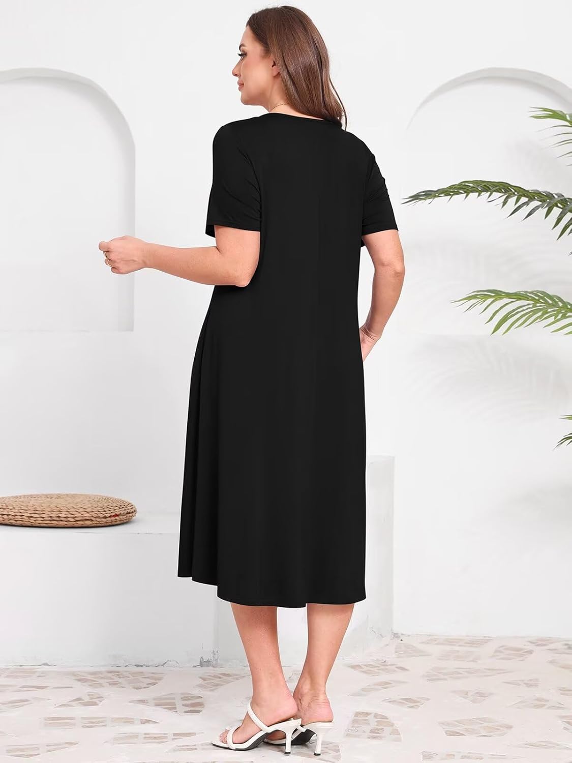 BELAROI Women Plus Size Dresses Summer Casual Midi Tshirt Dress V Neck Short Sleeve Long Maxi Side Split Pockets - Image 5