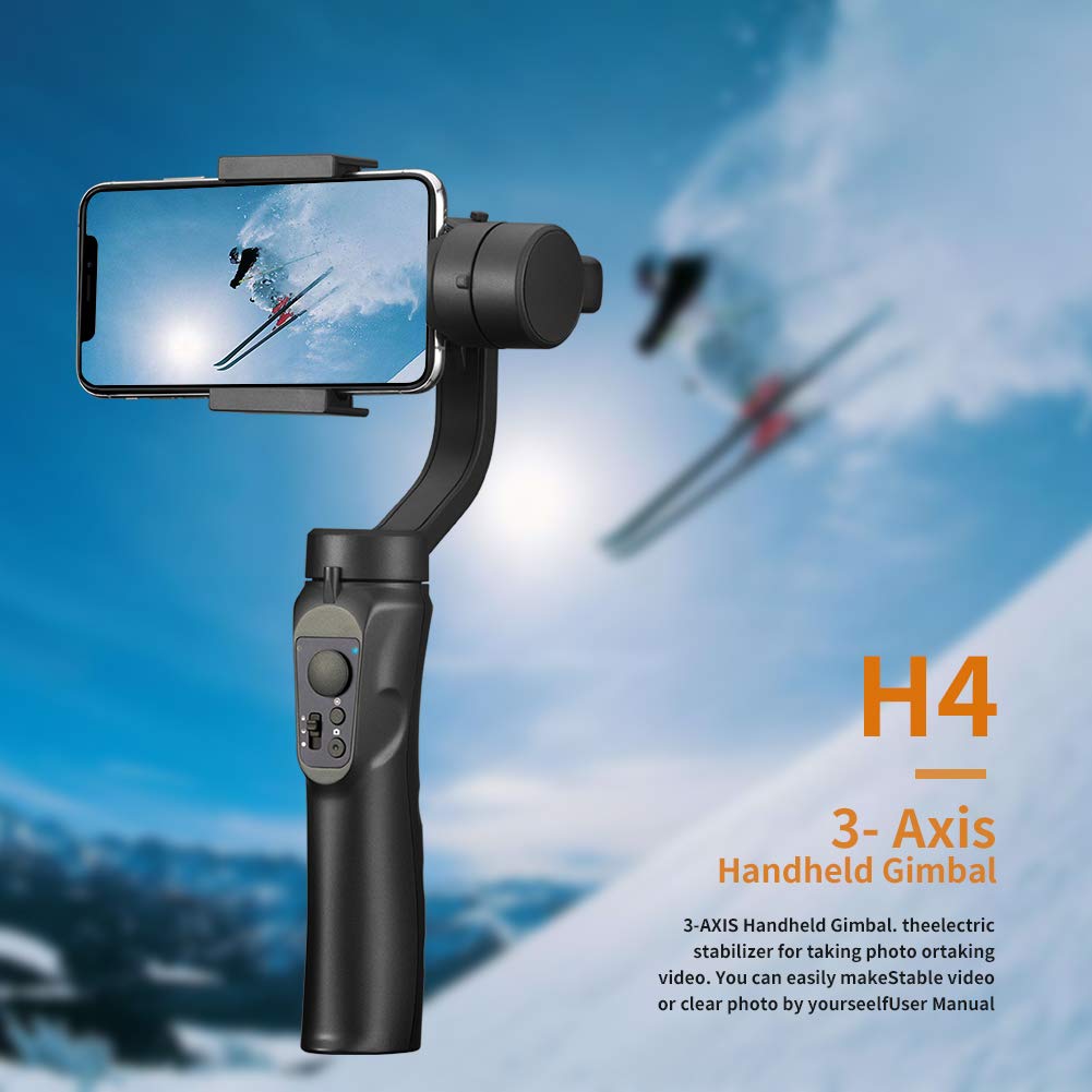 Ręczny stabilizator gimbala, 3-osiowy regulowany stabilizator wideo H4, kompatybilny z iPhone X 8, 7 Plus, Samsung Galaxy S10, S9, Huawei i innymi, automatyczne panoramy, funkcja poklatkowego i