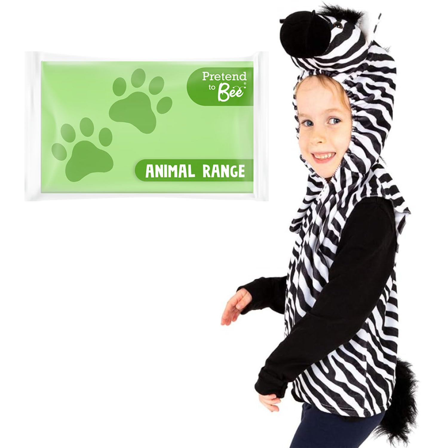 PRETEND TO BEE Zebra Wild Animal Dress Up Costume for Kids, 3-7 Years, Black & White
