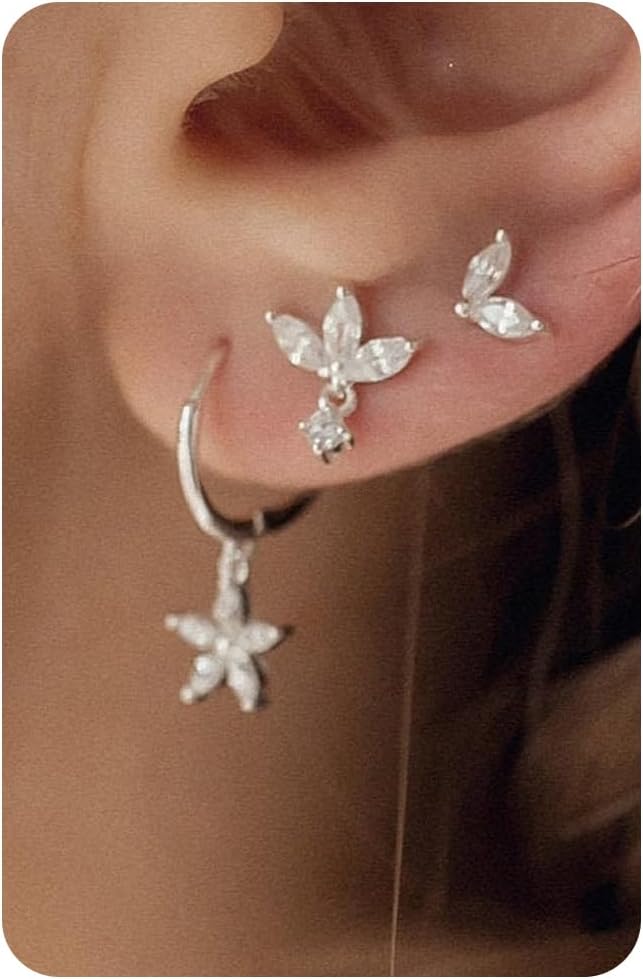 Sterling Silver Earrings for Women - Hypoallergenic Cartilage Earrings Dainty 14K Gold Plated Stud Huggie Hoop Earrings Dangle Chain Earrings Gold Plated Jewelry